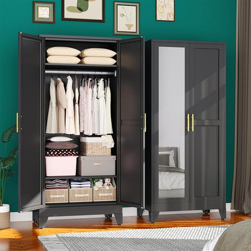 71" Metal Armoire Wardrobe Closet, Steel Clothing Storage Cabinet by erosoei