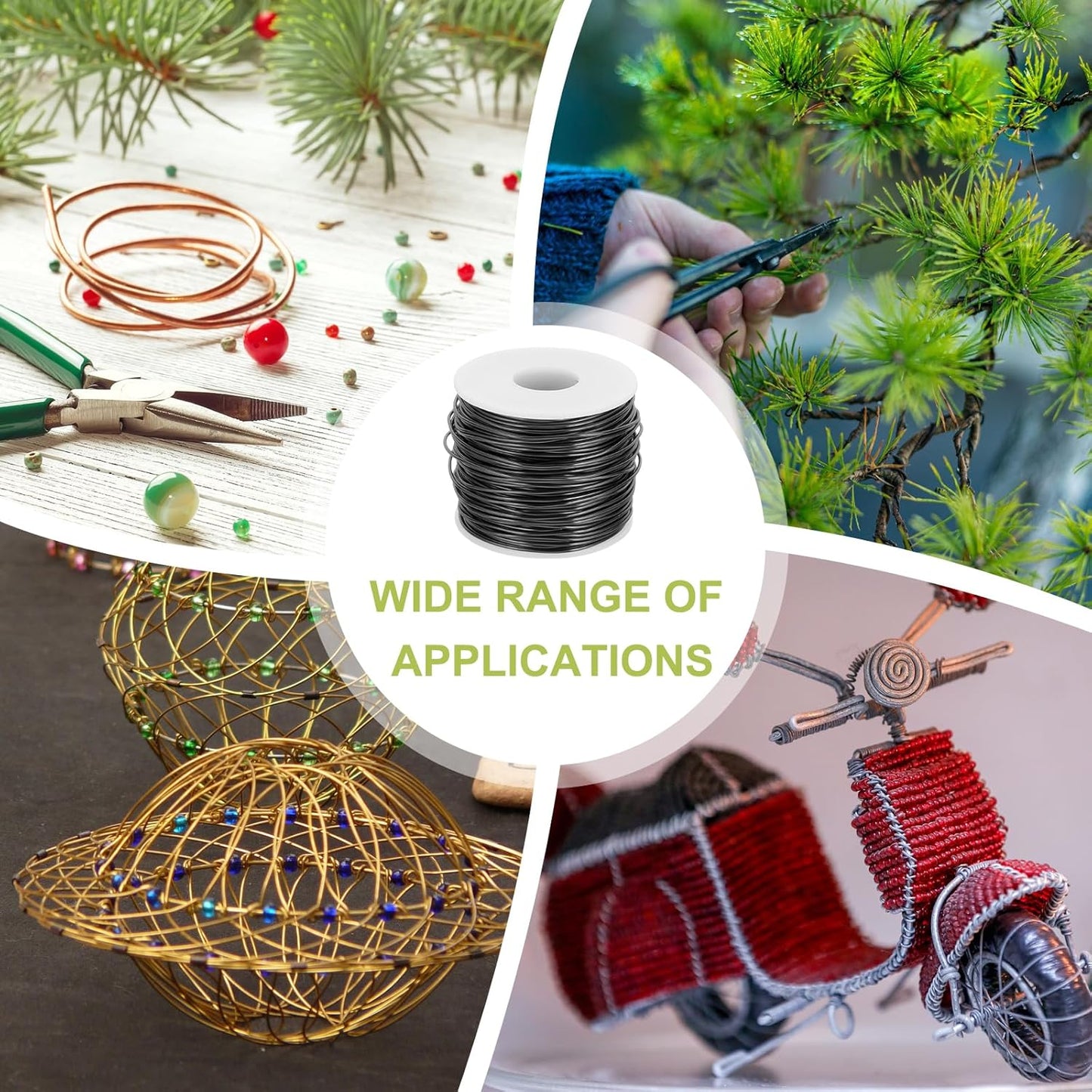 MECCANIXITY 15 Gauge Anodized Aluminum Craft Wire Bendable Bonsai Training Wire 223 Feet 1.5mm for Sculpting Crafts Wreath Floral Beading Jewelry Making, Black
