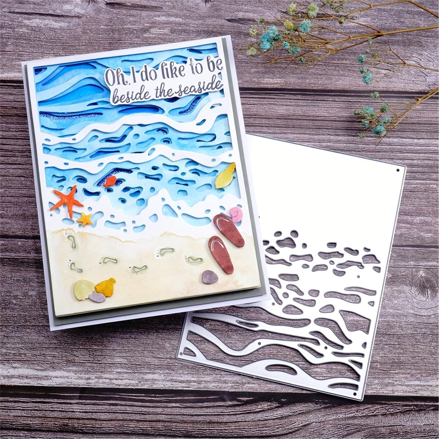 Lapoo Geometric Cutting Die for Scrapbooking - Durable, Cut Stencils for DIY Scrapbook Photo Album Decorative Paper Card, Card Making Supplies (Summer Beach 5.5 x 4.3 in)