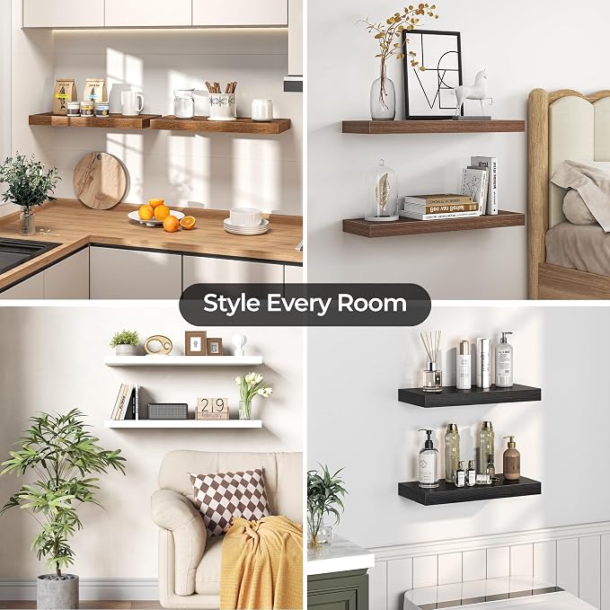Fun Memories Floating Shelves for Wall, 48 Inch Long Set of 2 Rustic Wood Wall - Image 7
