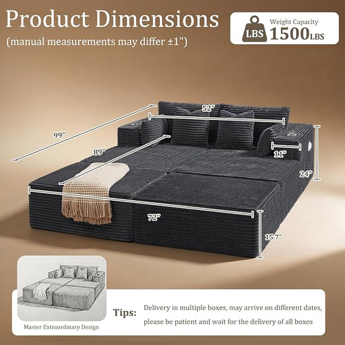 72" Cloud Sectional Couch, Comfort Sleep Sofa - Image 2