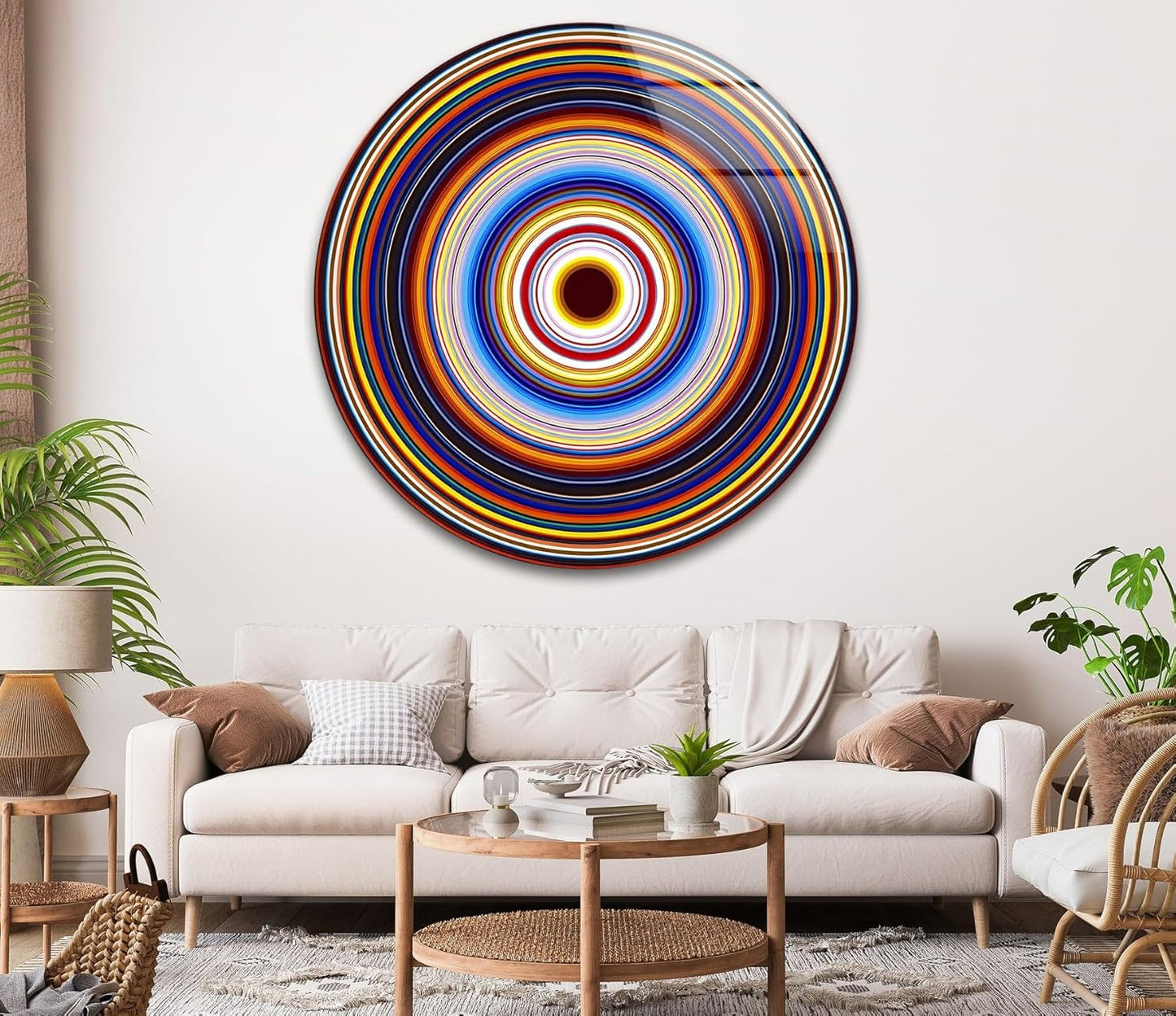 My Photostation.com 39,4''(100cm) Diameter Colorful Concentric Circles Round Glass Wall Art Tempered Glass Printing Wall Decor Large Wall Art Wall Hangings