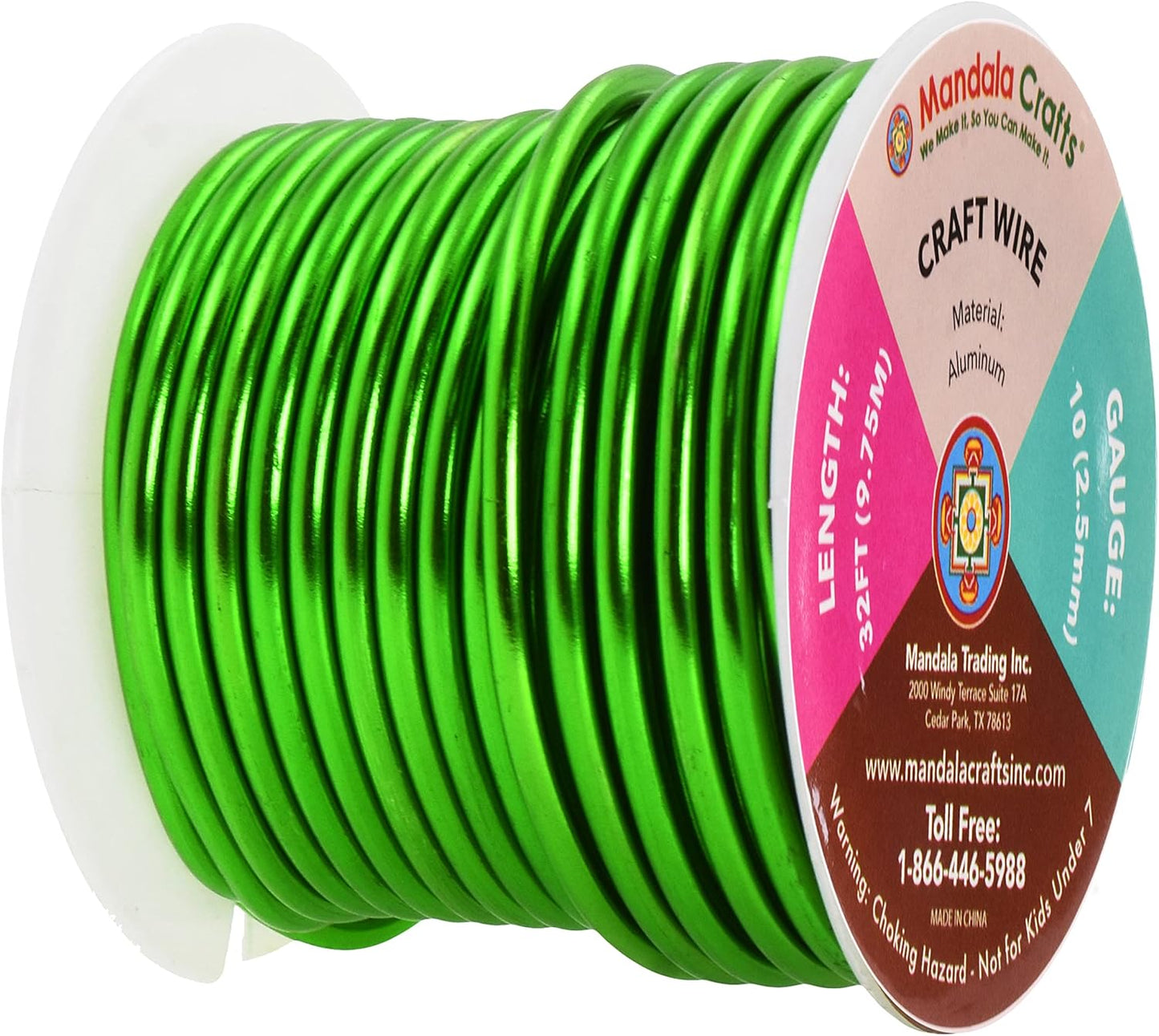 Mandala Crafts 10 Gauge Anodized Aluminum Craft Wire for Jewelry Making - 32 FT Colored Flexible Kelly Green Wire - Bendable for Bonsai Armature Crafting Sculpting