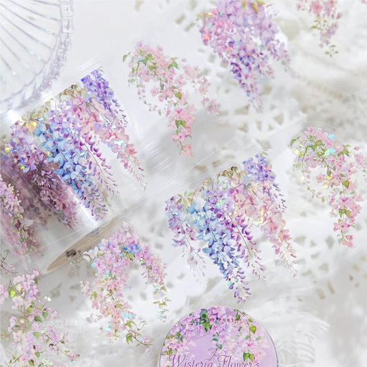 6 Rolls PET Tape Stickers,Plant Washi Tape for Scrapbooking, Pre-Cut Flower Tapes Stickers for Junk Journal,Journaling,Photo Album DIY Craft(Wild Flower)