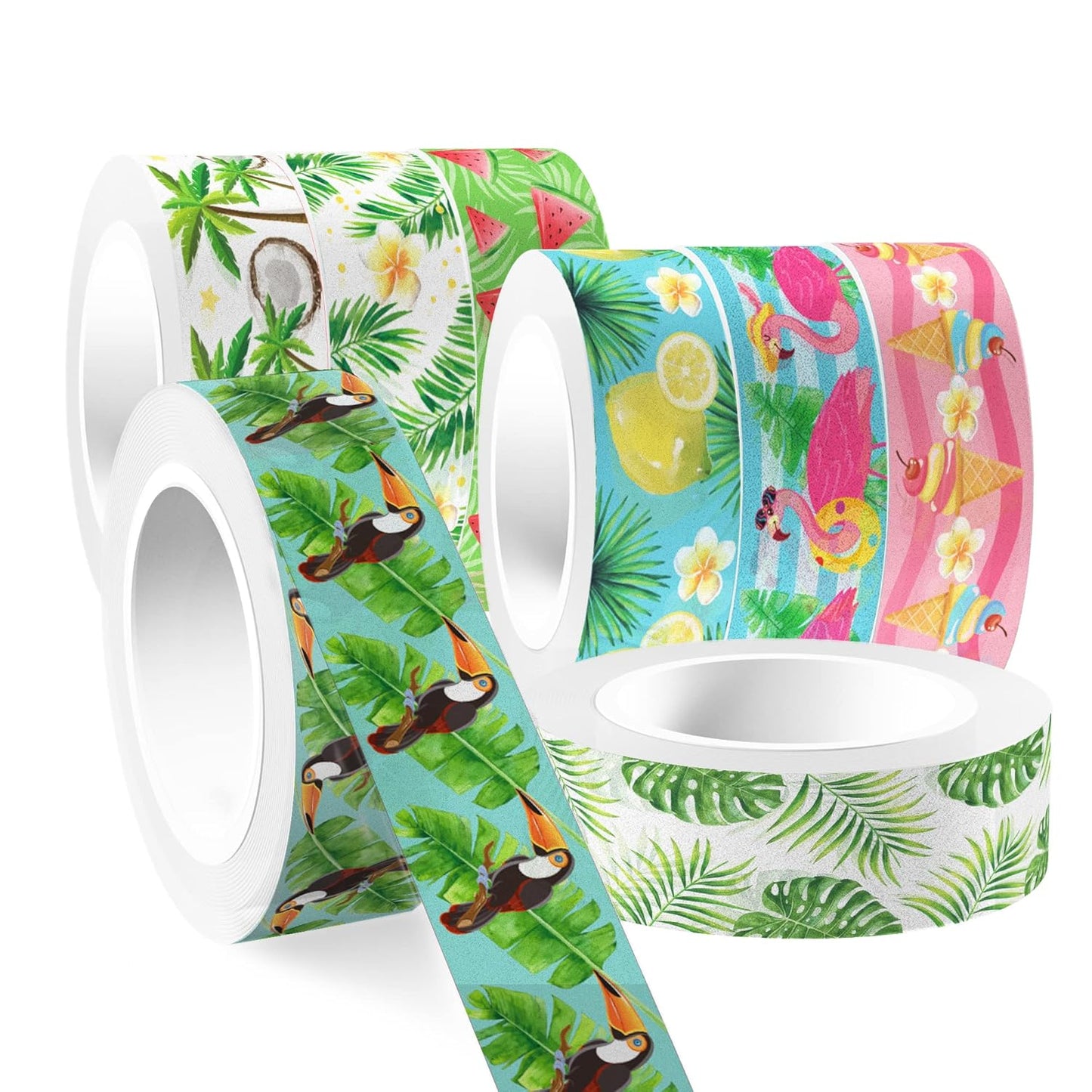 Summer Washi Tape 12 Rolls Aloha Masking Tape Hawaiian Theme Decorative Paper Stickers Flamingo Lemon Watermelon Tape Sticker,for DIY Crafts and Scrapbooking