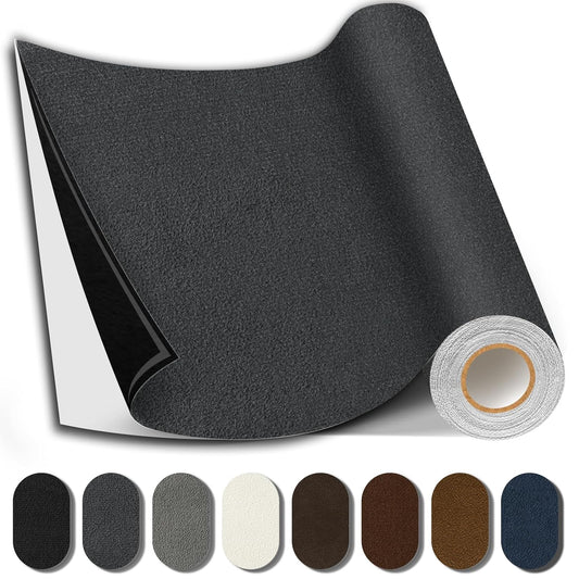 Suede Repair Patch, 17X158 Inch Fabric Large Repair Tape, Self-Adhesive Patches for Furniture, Sofa, Car Interior, Shoes, Hand Bag, Clothing (Dark Grey, 17X158 Inch)