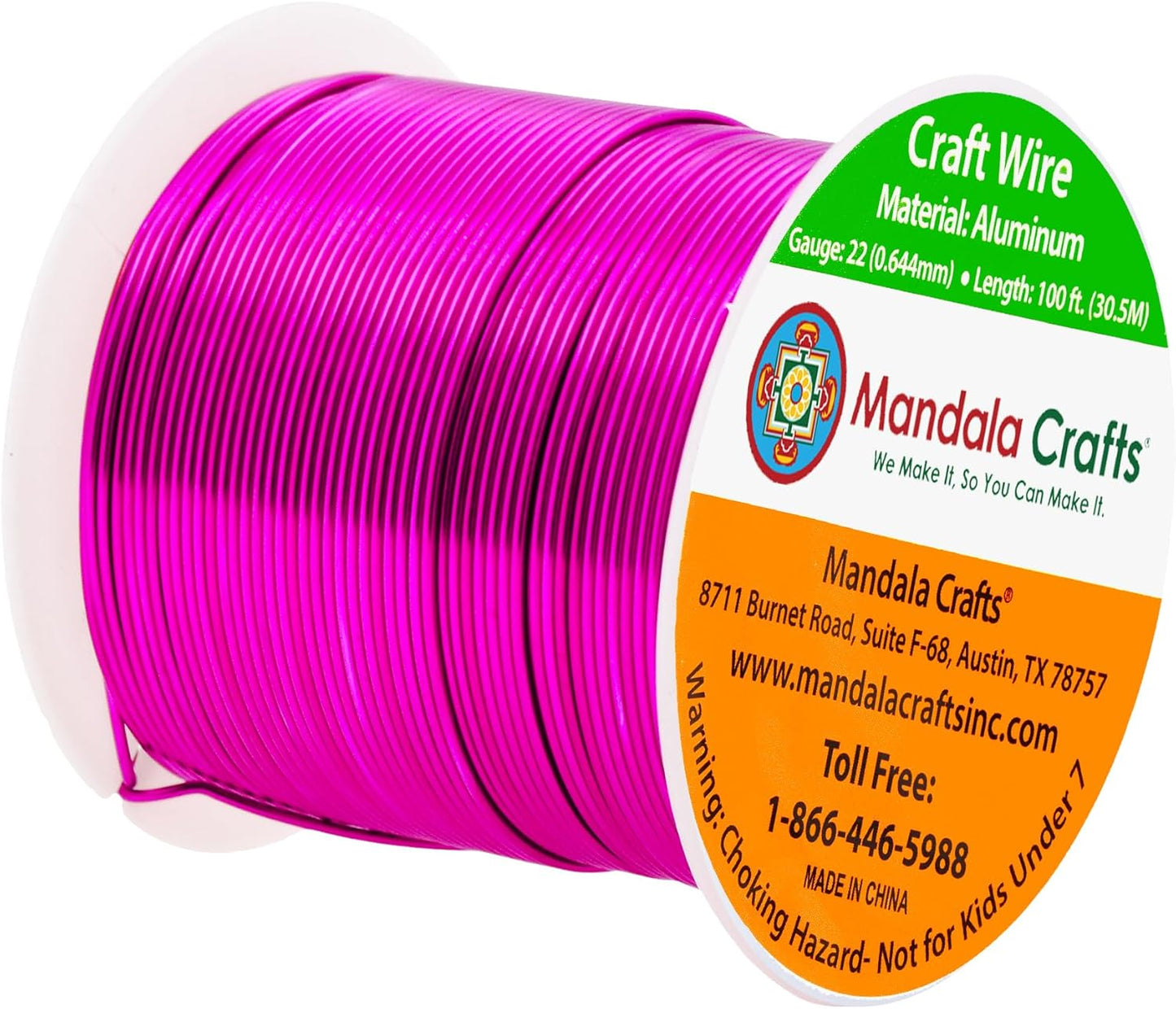 Mandala Crafts 22 Gauge Anodized Aluminum Craft Wire for Jewelry Making - 100 FT Colored Flexible Magenta Wire - Bendable for Bonsai Armature Crafting Sculpting