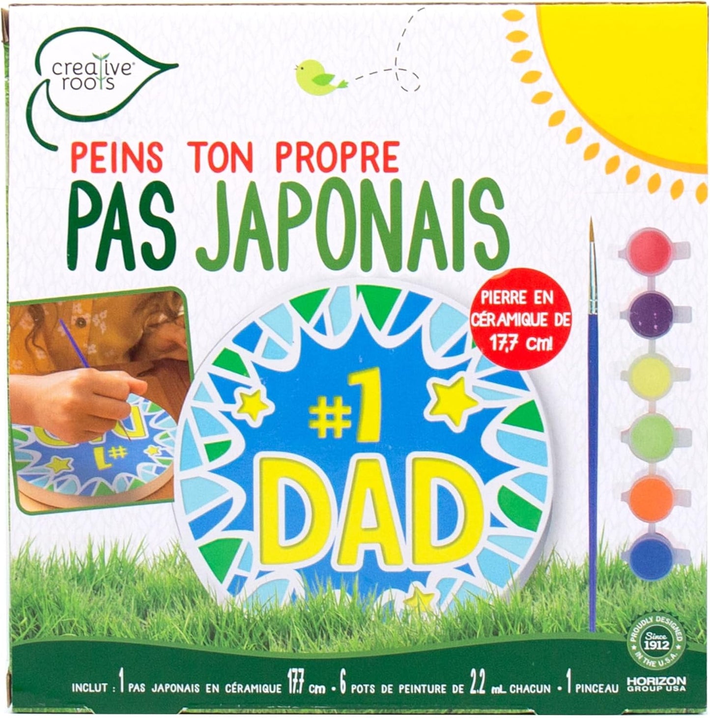 Creative Roots Paint Your Own #1 Dad Stepping Stone, Paintable Ceramic 7 in. Stone, Includes 6 Acrylic Paints & Paintbrush, Great Arts and Crafts for Kids Ages 8-12, Father's Day Gift