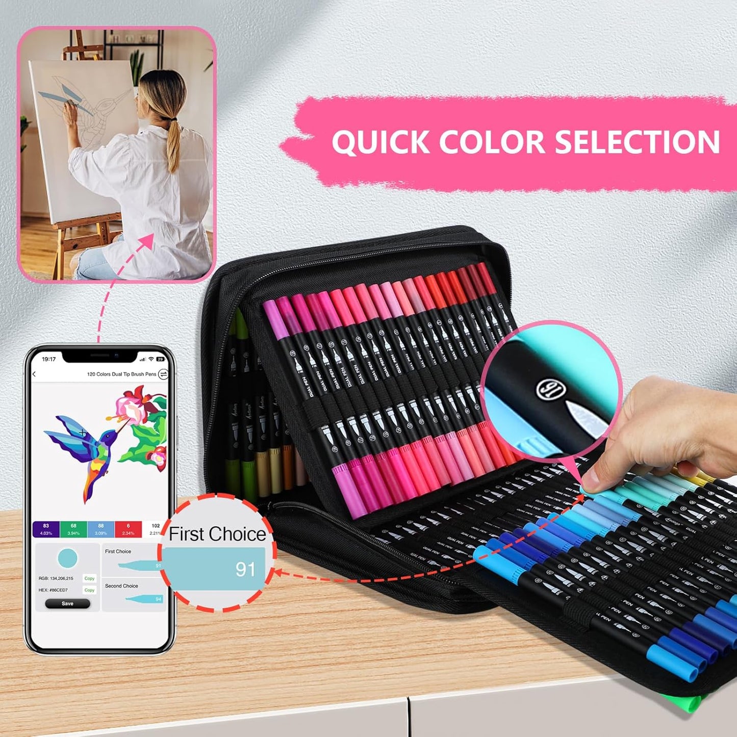 120 Colors Numbered Dual Tip Brush Pens with Free App, Fine and Brush Tips Pens for Adults and Kids, Coloring Markers for Coloring Book Bullet Journaling Note Taking Planner Hand Lettering