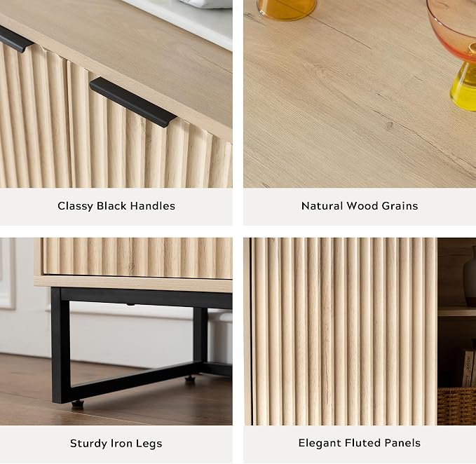 EYYTHUNG Fluted Cabinets with Storage Set of 3, Sideboard Buffet Cabinet with - Image 5