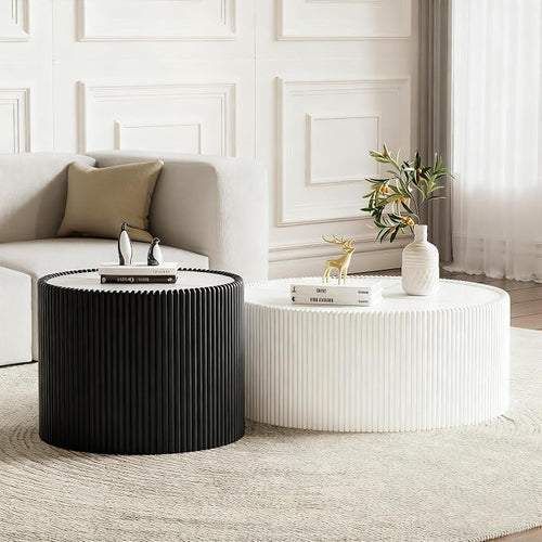 2-Piece Round Nesting Coffee Table Set, 29.52" Marble Coffee Table and End by Henf
