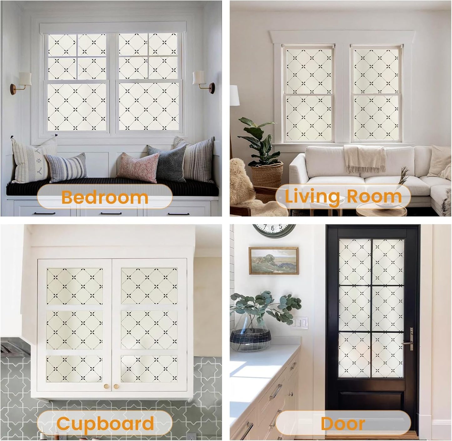 DKTIE Geometric Art Stained Glass Window Film Bathroom Window Privacy Film Frosted Glass Static Clings Non Adhesive with Installation Tools, Modern Home Improvement Style (S119, 35.4'' x 78.7'')