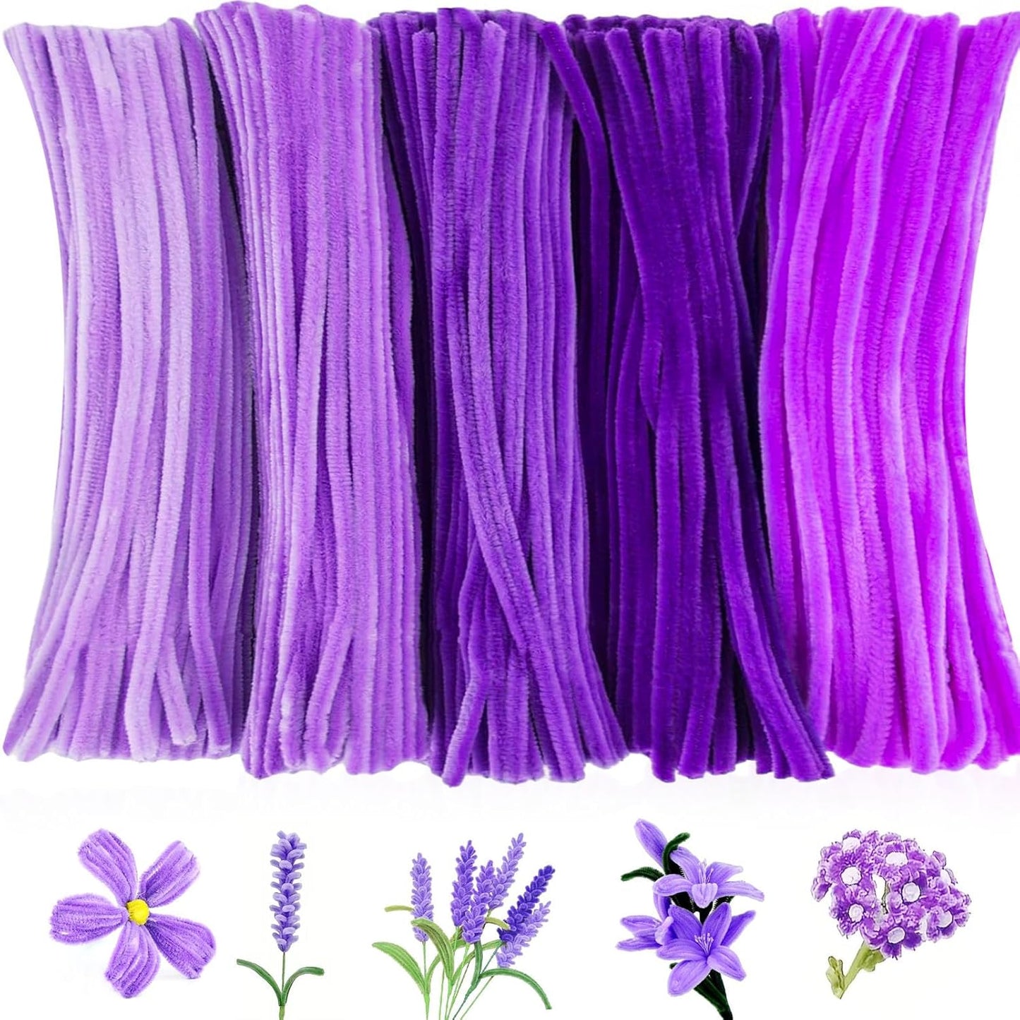 500PCS Pipe Cleaners Craft - Purple Pipe Cleaners Craft Bulk Supplies, Chenille Stems for Kids and Adults DIY Arts Crafts Project