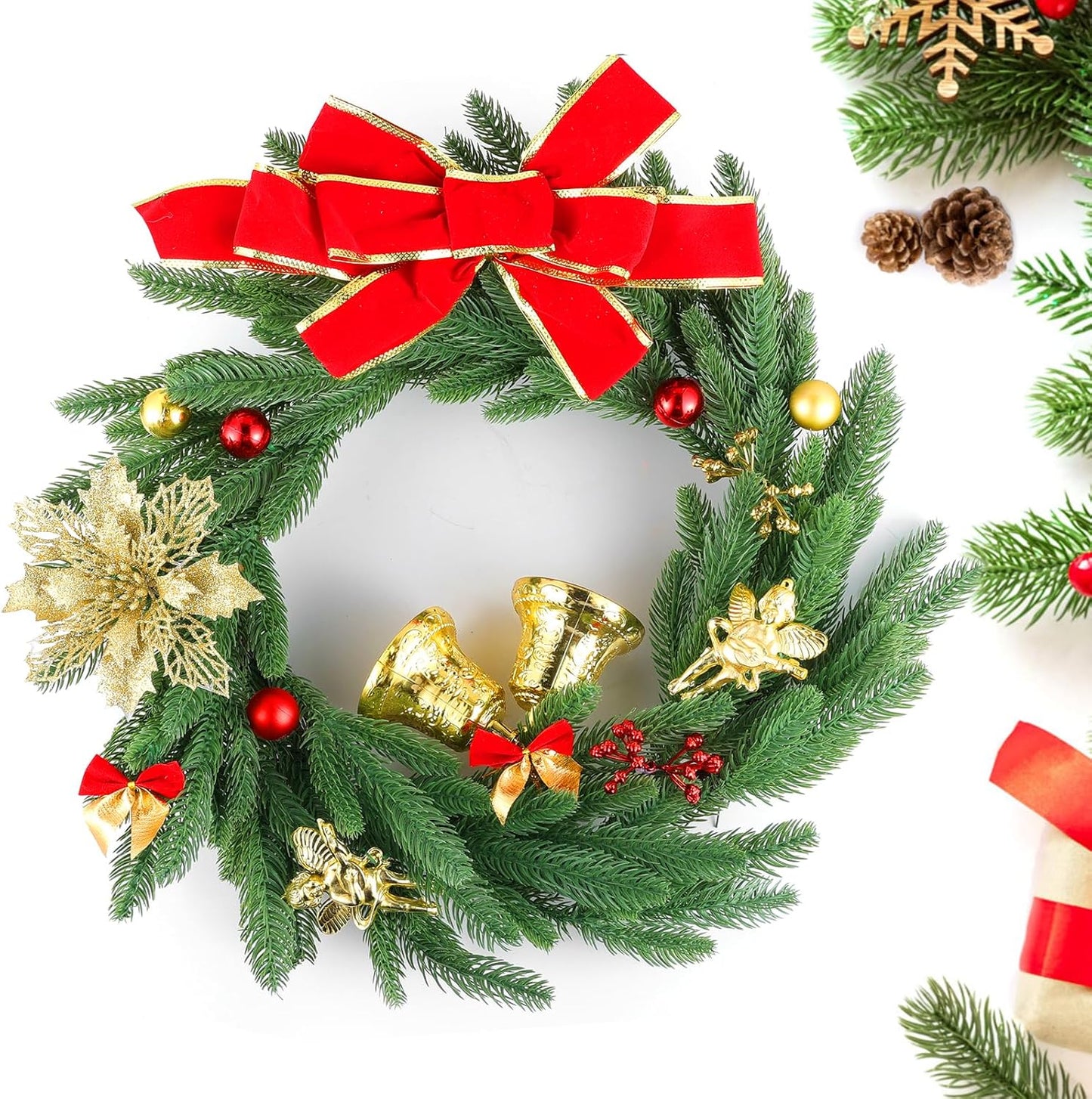 Hananona 150 Pcs Artificial Pine Branches Christmas Greenery Pine Picks DIY Cedar Picks and Sprays Accessories for Christmas Garland Wreath and ChristmChristmas Home Decor (150, Green)
