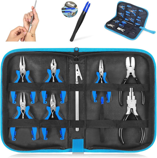 Toolour Jewelry Pliers Set Jeweler Making Tools Kit,Mini Craft Pliers Tool for Adults Beginner,Jewelry Making Supplies DIY Beading Hobby Crafting Wrapping Crimping Cutting Repair