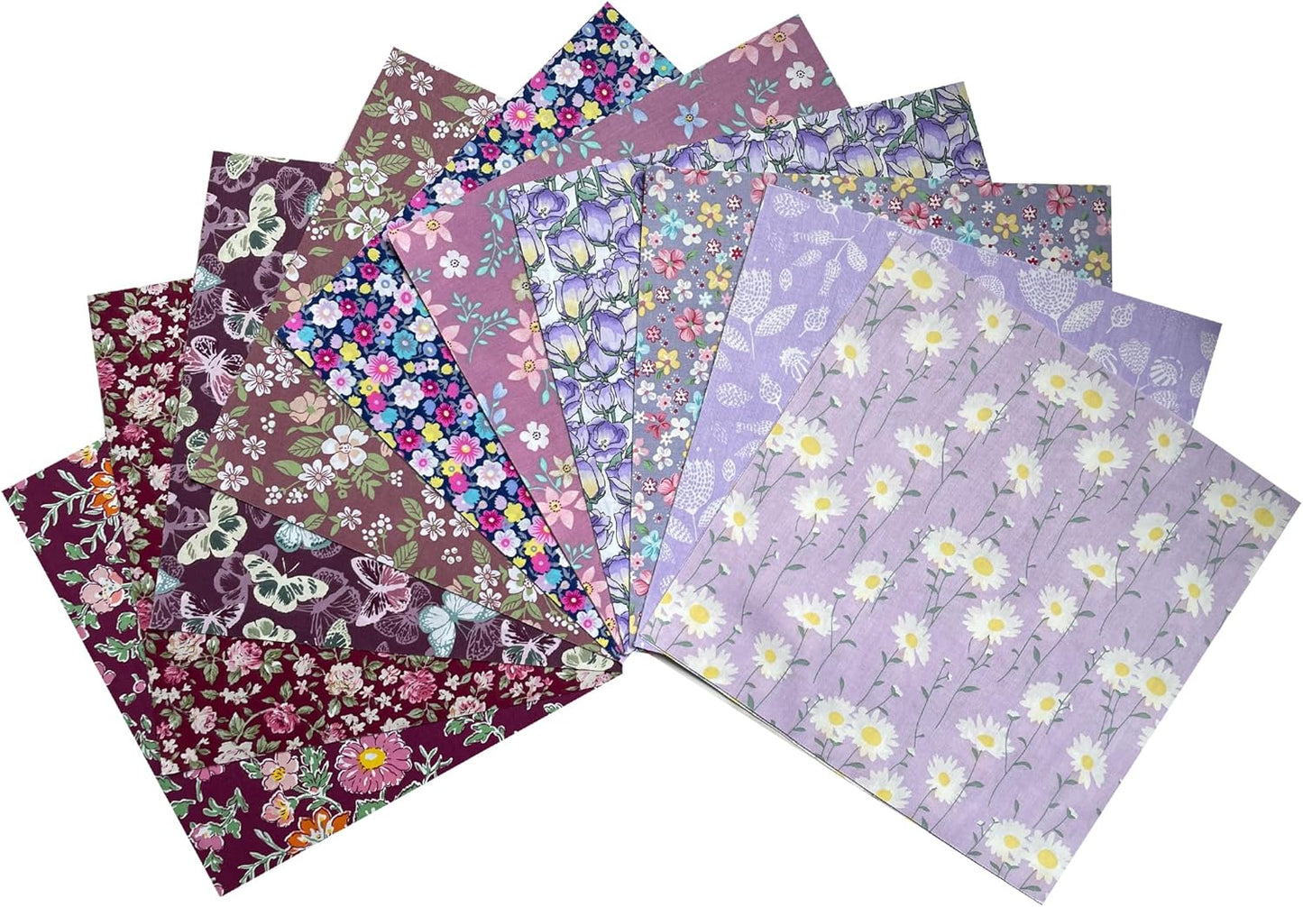 HANPATQUI 50PCS 12 x 12 inch Purple Printed 100% Cotton Fat Quarters Fabric for Sewing and Quilting Bundles Precut Fabric Square for DIY Craft Patchwork