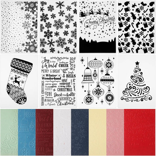 Geiserailie 8 Pcs Embossing Folders Embossing Machine Template Paper Card Folders for Christmas Card Making DIY Flower Scrapbook Photo Album Craft Decoration 5.9 x 4.1 Inch (Christmas Style)