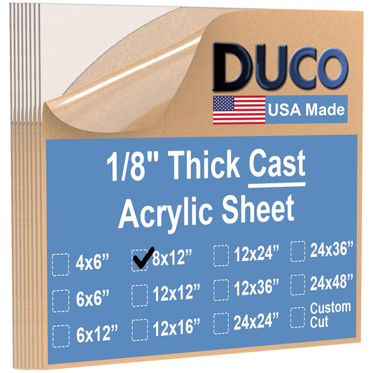 Duco USA-Made Clear Cast Acrylic Sheet 1/8 Inch Thick 8" x 12" - 8 Pack of Transparent Plexiglass Sheet - Lightweight Acrylic Board for Window Replacements, Displays, Signs, and More