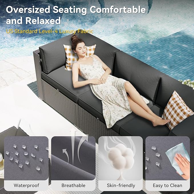 Aoxun Patio Furniture Set with Umbrella, 8 Piece Outdoor Sectional Sofas - Image 3