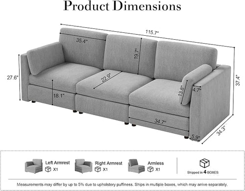 115'' Oversized Modular Sectional Sofa, Solid Wood Frame Sofa, Removable - Image 2