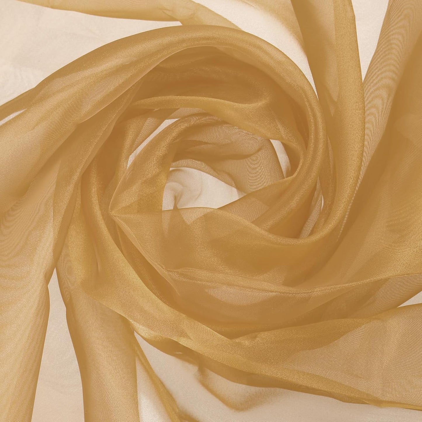 MECCANIXITY Iridescent Sheer Organza Fabric, 2 Yards x 59 Inches Solid Holographic Shiny Fabric Organza Cloth for Wedding, Curtains, Costume, Photo Background, Light Brown