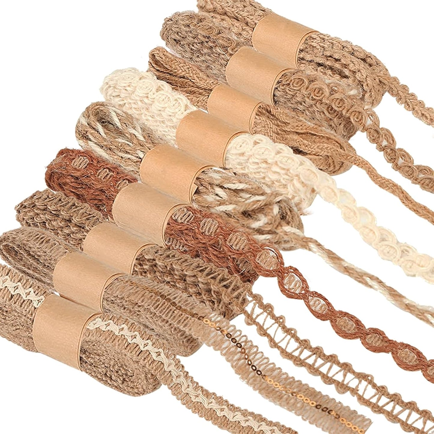 9 Rolls Natural Burlap Lace Ribbon Trim,18 Meters Jute Craft Ribbon for DIY Sewing,Rustic Wedding Decorations,Gift Wrapping&Party Supplies