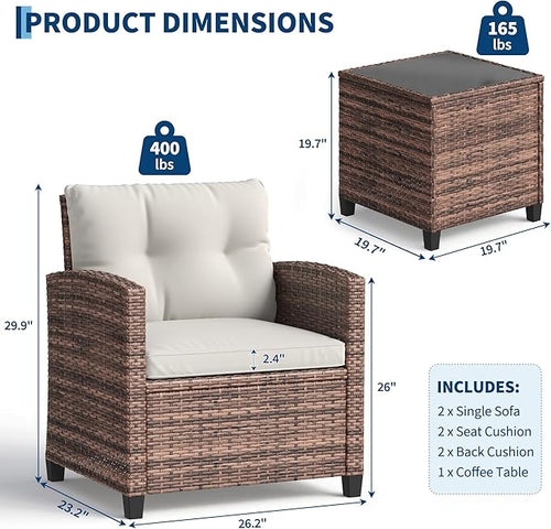 3-Piece Patio Furniture Set, Outdoor PE Rattan Chair - Image 2