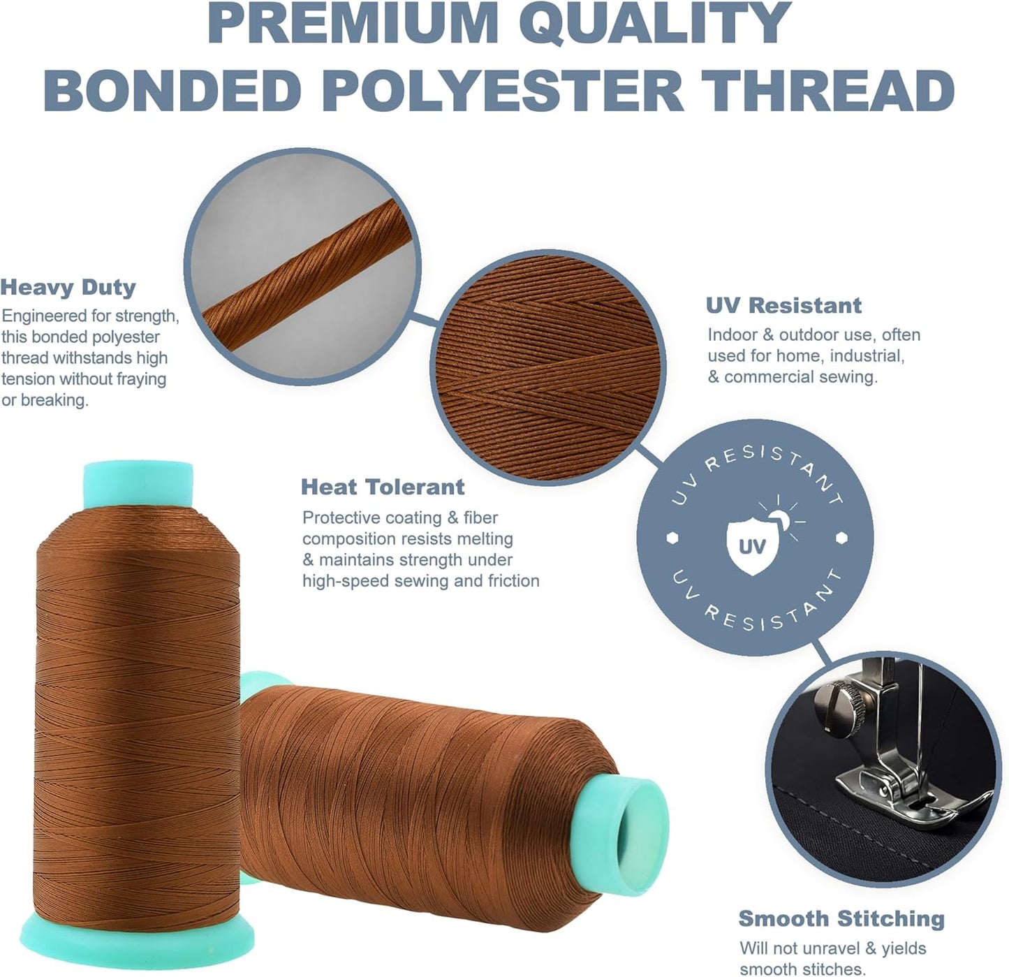 Mandala Crafts Bourbon Brown Heavy Duty Thread - 1500 Yds Tex 70 Thread for Sewing Drapery Jeans Leather Hair Outdoor Marine Upholstery