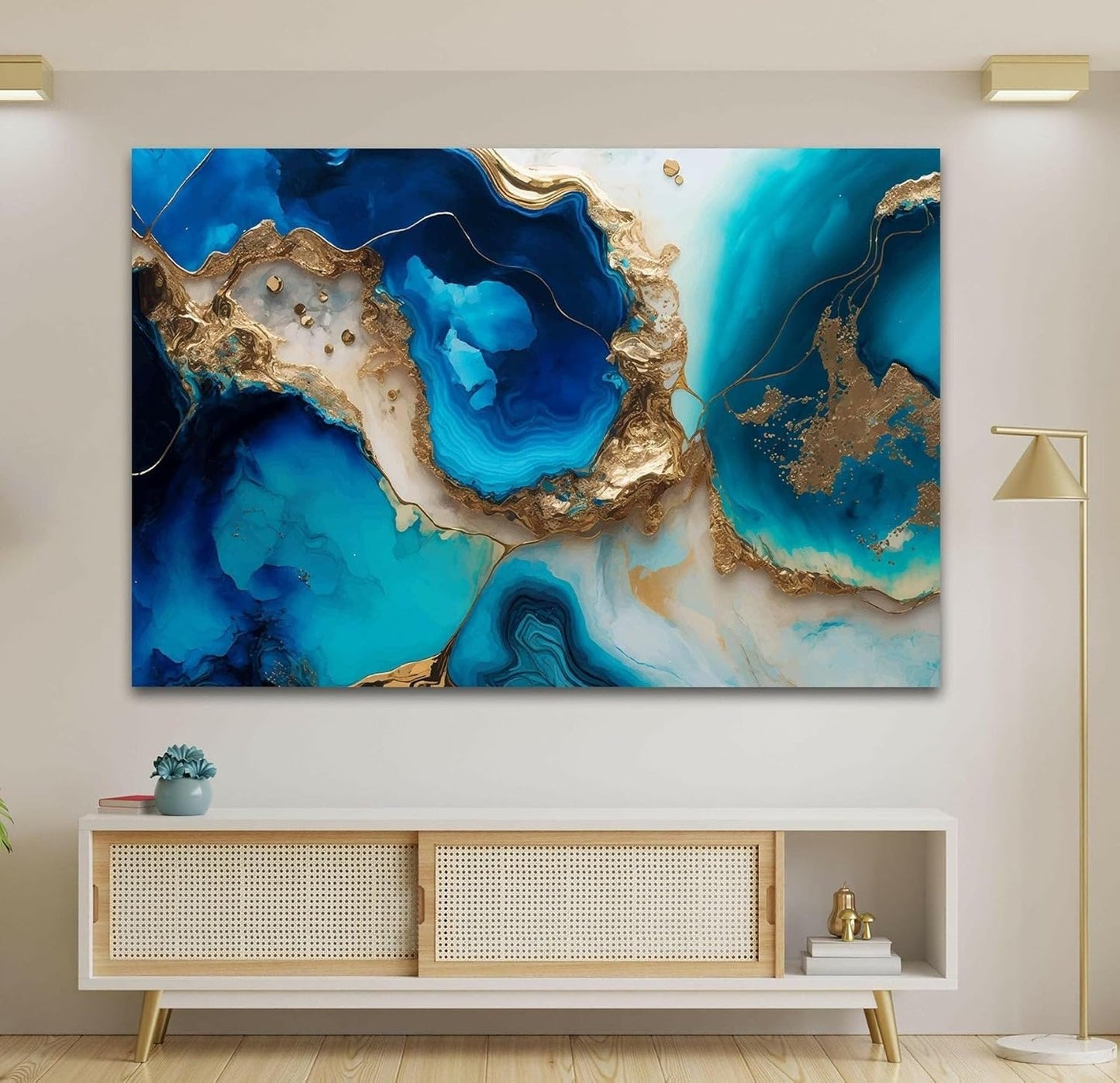 My Photostation.com 30Wx24H'' Blue Alcohol ink Glass Wall ArtTempered Glass Printing Wall Decor Large Wall Art Wall Hangings