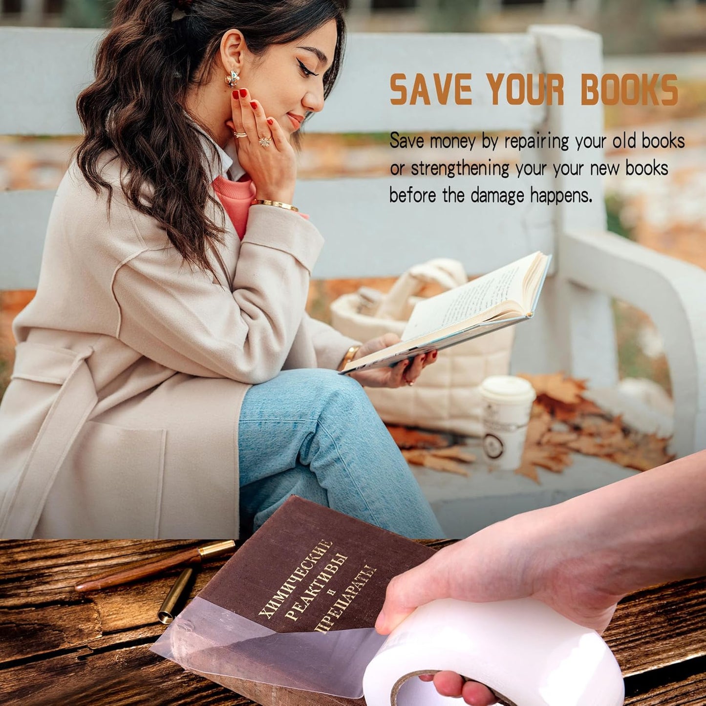 Clear Book Repair Tape - Self Adhesive Stretchable Book Tape, Essential Clear Repair Tape for Reinforcing Protecting, and Covering Mending Books Old Books - 1 Inch Wide x 108 FT Long
