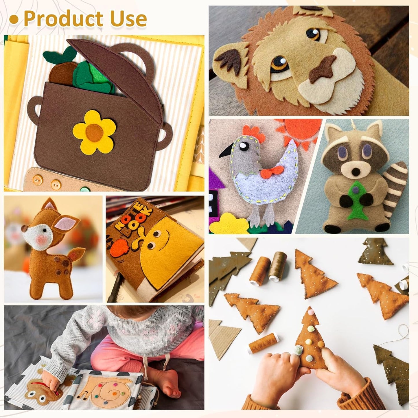 XSEINO 13 Rolls 8"x35" 1.4mm Thick Soft Felt Fabric Sheet 13 Assorted Light Brown Series Colors Felt Pack for DIY Craft Sewing Squares Nonwoven Patchwork