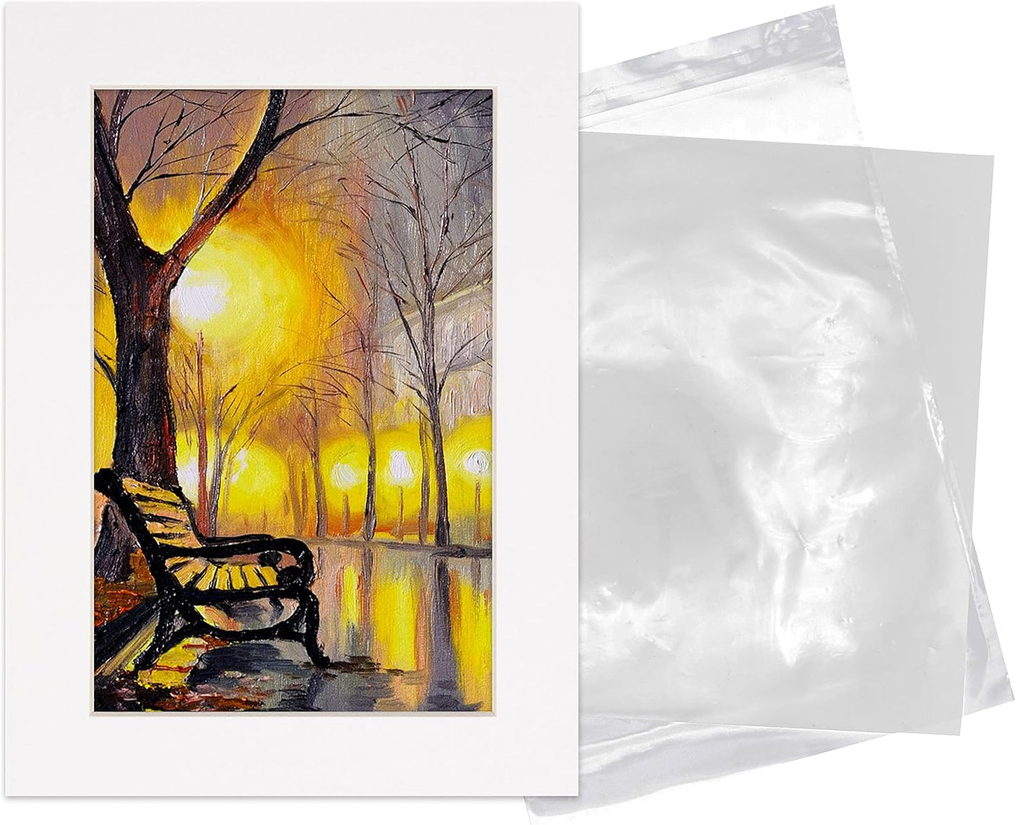 5.5x8.5 Mat for 8.5x11 Frame - Precut Mat Board Acid-Free Show Kit with Backing Board, and Clear Bags White 5.5x8.5 Photo Matte Made to Fit a 8.5x11 Picture Frame Matboard for Framing, Pack of 10 Mats