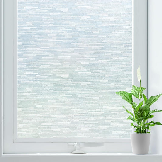 rabbitgoo Window Privacy Film, Frosted Glass Window Film Static Cling Covering, Non Adhesive Privacy Clings Vinyl, Removable Frosting Sticker for Home Decoration, White, 17.5 x 157.4 Inches