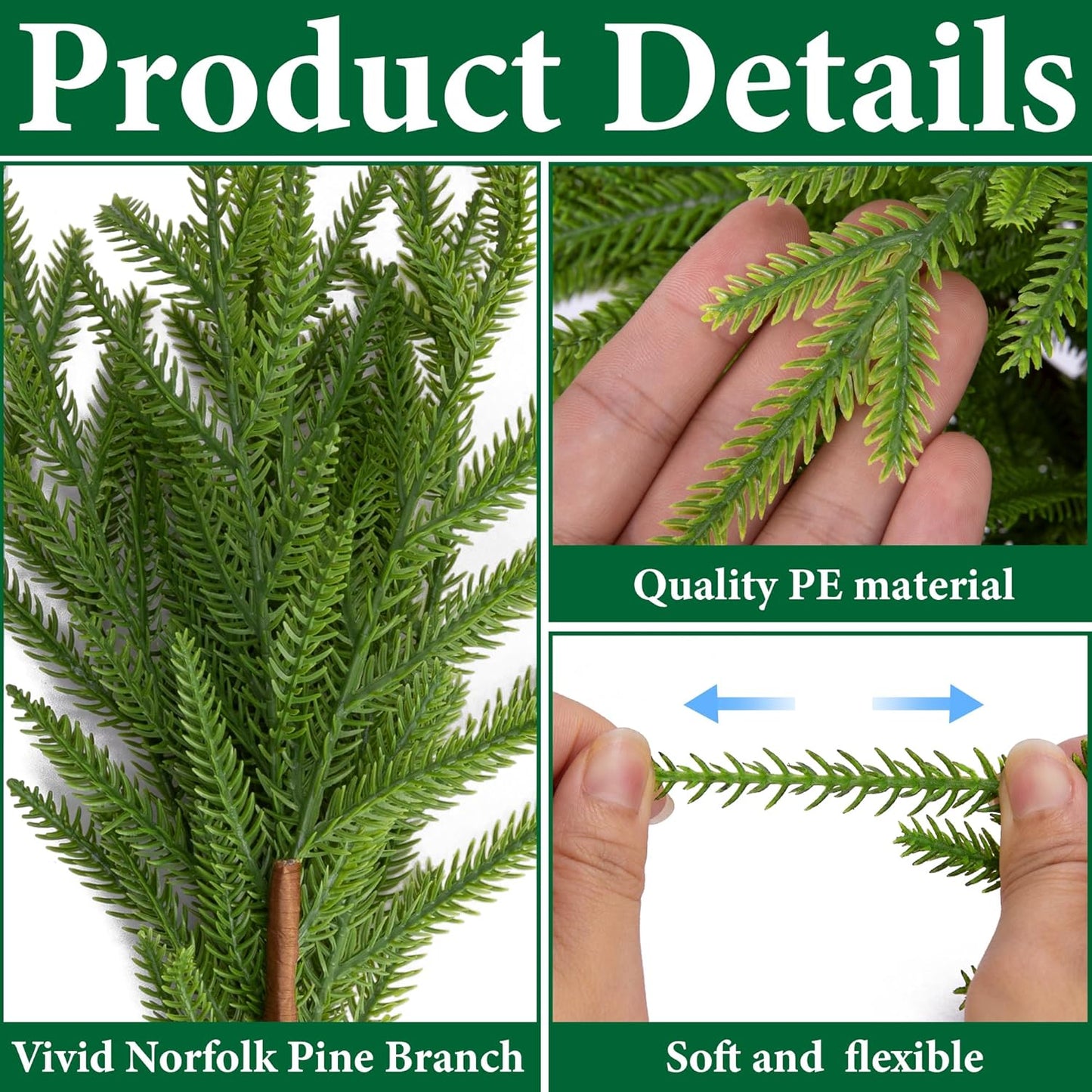 Watayo 15 Pcs Christmas Norfolk Pine Branches with Pine Cones, 19" Extra Length Fake Greenery Norfolk Pine Stems Sprigs, Artificial Xmas Branches Plants Pine Leaves for DIY Craft Garland Home Decor