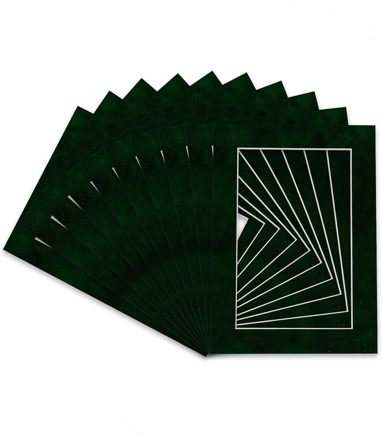Pack of TEN 11x14 Mats Bevel Cut for 8.5x11 Photos - Acid Free Green Suede Precut Matboards For Pictures, Photos, Framing - 4-ply Thickness