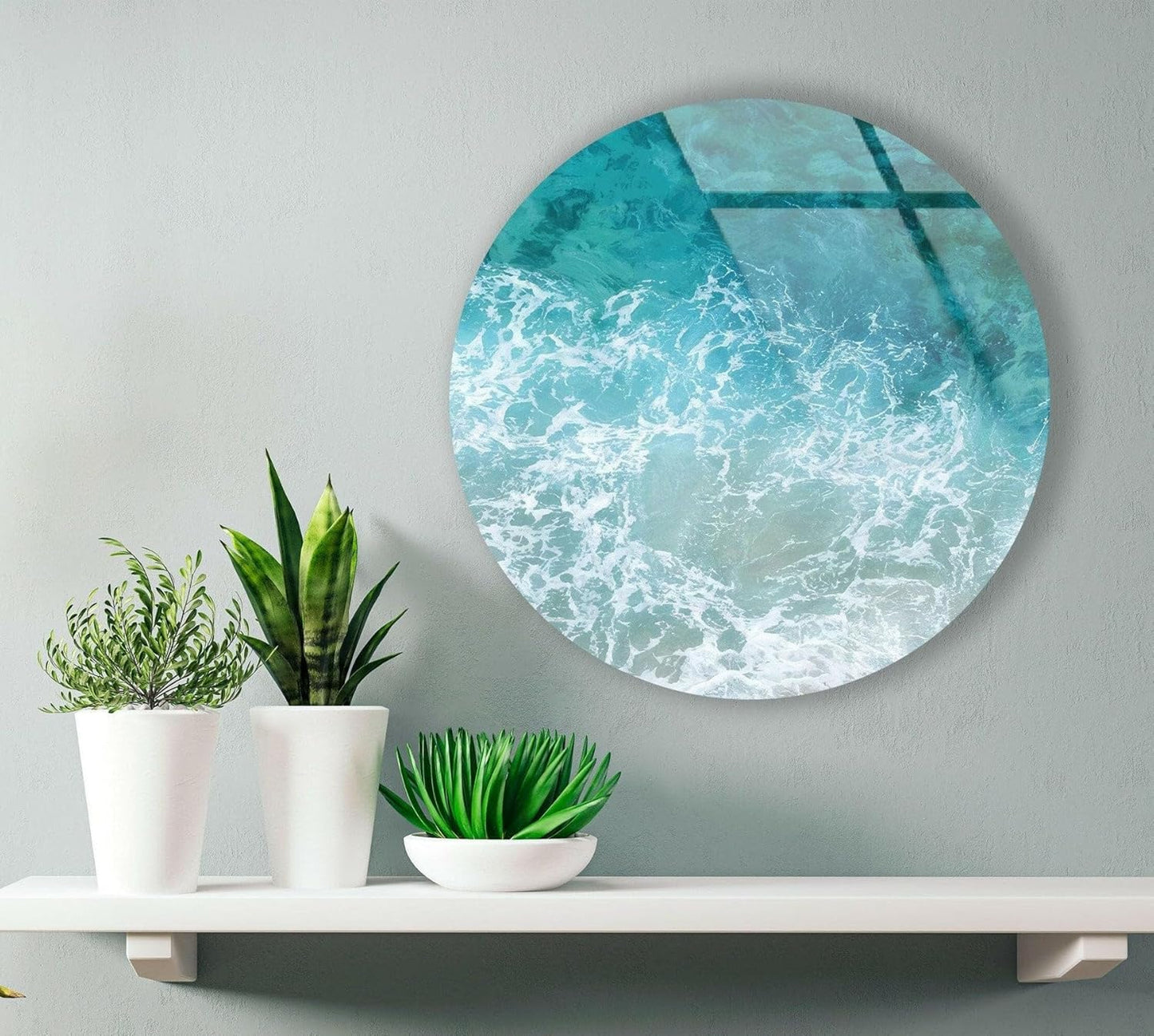 My Photostation.com 39,4''(100cm) Diameter Sea Waves Round Glass Wall Art Tempered Glass Printing Wall Decor Large Wall Art Wall Hangings