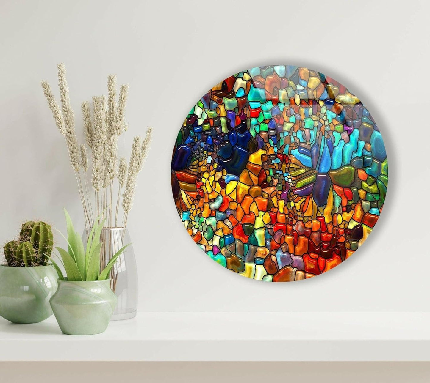My Photostation.com 15.8''(40cm) Diameter Red Mosaic Round Glass Wall Art Tempered Glass Printing Wall Decor Large Wall Art Wall Hangings