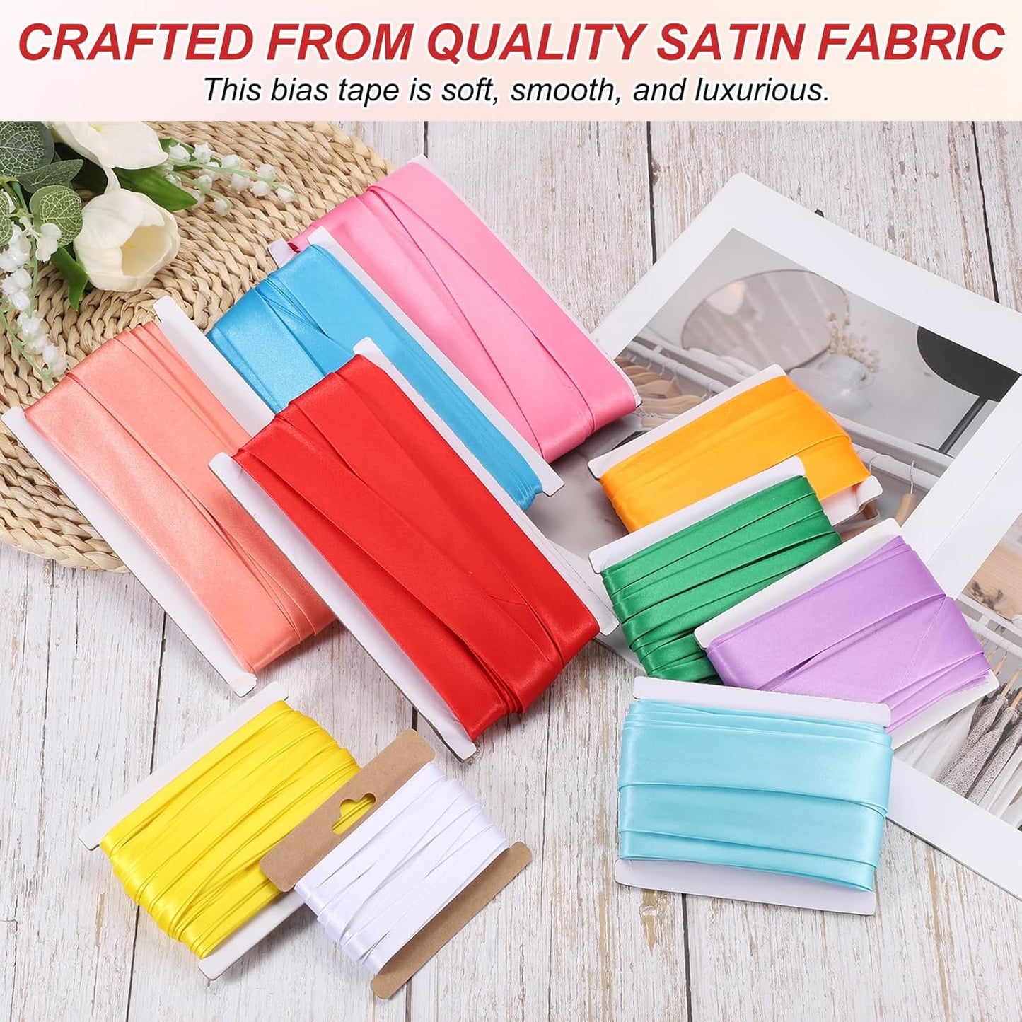 MECCANIXITY Double Fold Bias Tape for Sewing 1/3 Inch x 6 Yards Satin Pre-fold Continuous Binding Tape for Seaming Quilting Hemming Binding DIY Crafts, Pink