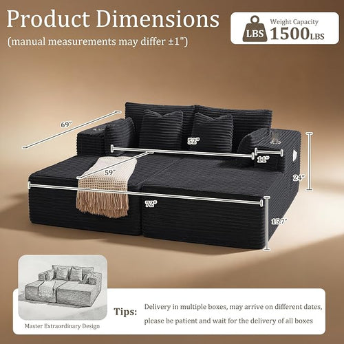 72" Cloud Sectional Couch, Comfort Sleep Sofa - Image 2