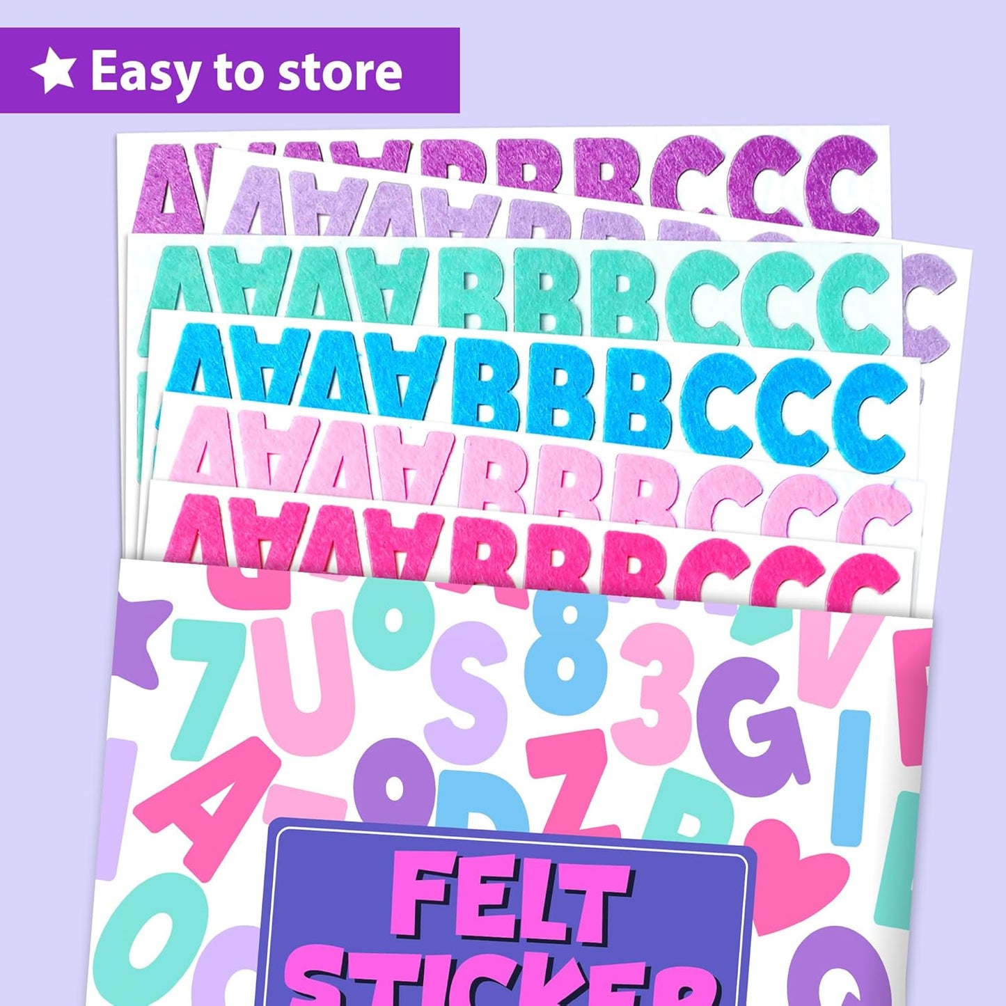 KRAFUN Felt Sticker Kit for Beginner Young Girls and Kids Arts & Crafts, Pack of 500+ Assorted Scrapbook Stickers Alphabets, Numbers, Fun Shapes, Preschool, Children Early Learning, self Adhesive