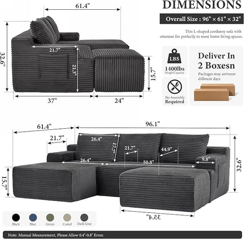 96" Sectional Couches for Living Room Cloud Couch Sofa - Image 2