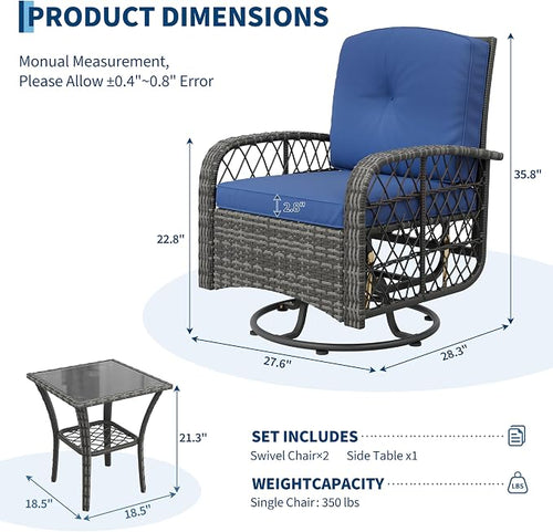 3-Piece Patio Furniture Set, 2 Swivel Rocking Chairs - Image 2