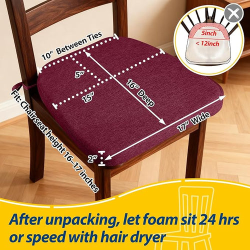 AAAAAcessories D-Shaped Chair Cushions, Machine-Washable Cover, Wine Red - Image 2