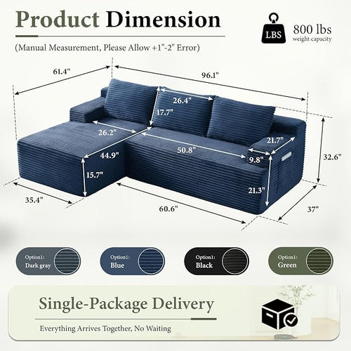 96" Sectional Couches for Living Room Cloud Couch Sofa - Image 2