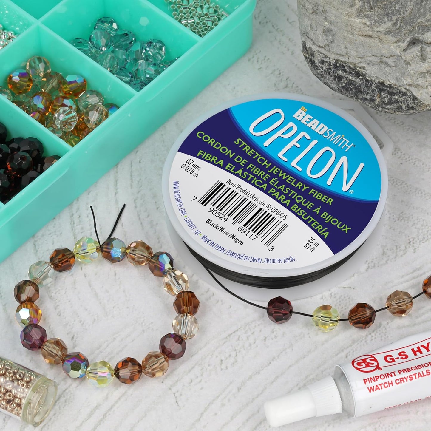 The Beadsmith Opelon Stretch Cord – Elastic Beading Fiber, Black, 0.7 mm Diameter, 25 Meters (82 ft) Spool