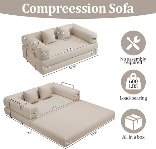 4-in-1 Foldable Sofa Bed Teddy Fabric Foam-Filled Compressed Couch, Beds Queen - Image 2