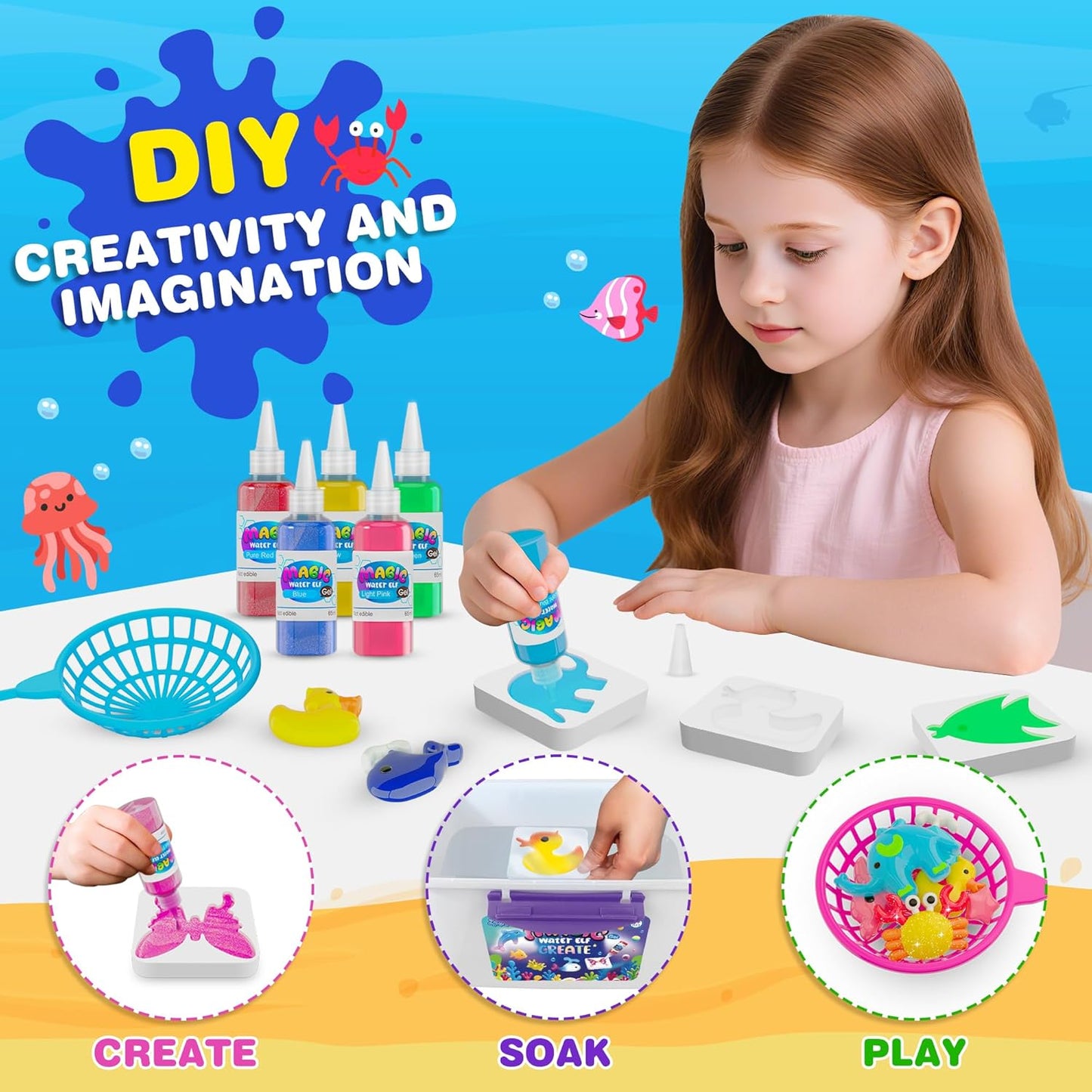 Magic Water Elf Toy Kit - Water Fairy Water Gel Kit, 24 Pcs Magic Gel and 18 Molds - Create Fun Water Toys, Ideal Xmas Gifts for Boys Girls Ages 6+