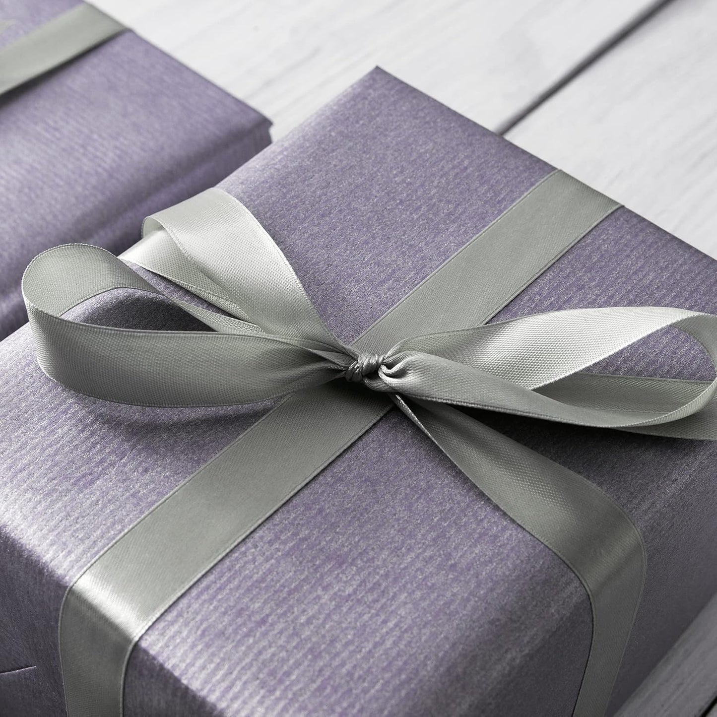 LIUYAXI Silver Double Faced Satin Ribbon, 3/8" X Continuous 25 Yards, Ribbons Perfect for Gift Wrapping Bows Bouquet Wedding Decor DIY Craft and More