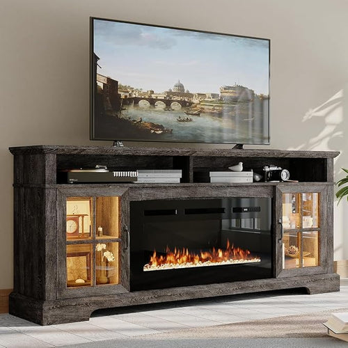 70" Fireplace TV Stand, Modern Entertainment Center by Nordivale