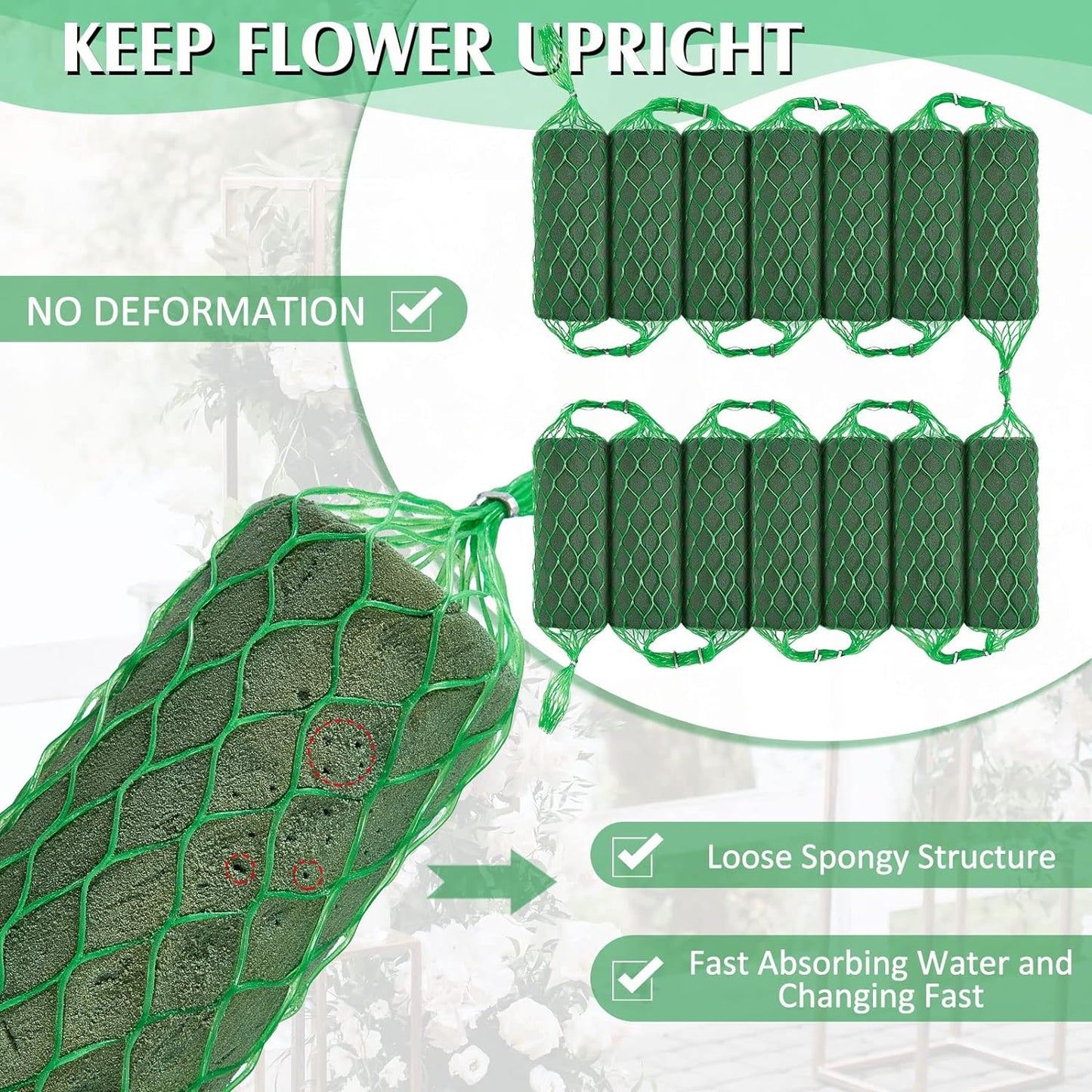 42 Pcs Floral Foam Garland 27.6ft Absorption Flower Holder Plant Foam Flower Green Sponge Foam for Wedding Arch Door Tabletop Decoration Arrangement Home Garden Craft